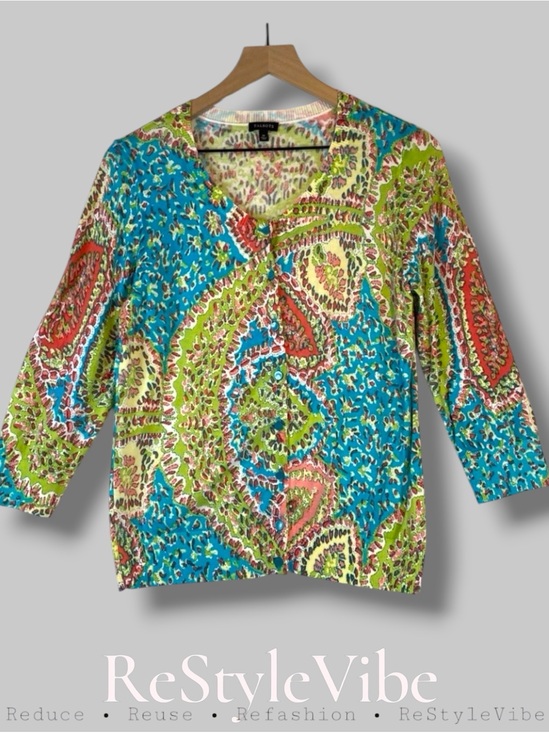 Talbots Sweaters - TALBOTS Women’s Size M Medium Sweater Cardigan 3/4 Sleeve Floral Mosiac